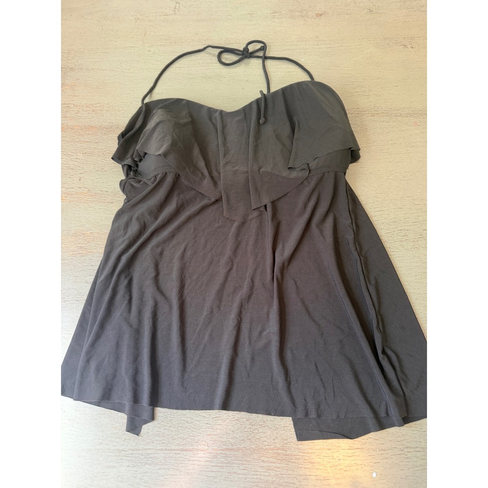 Aqua Green Black Tiered Ruffle Tankini Swim Top Halter Strapless Large 670154